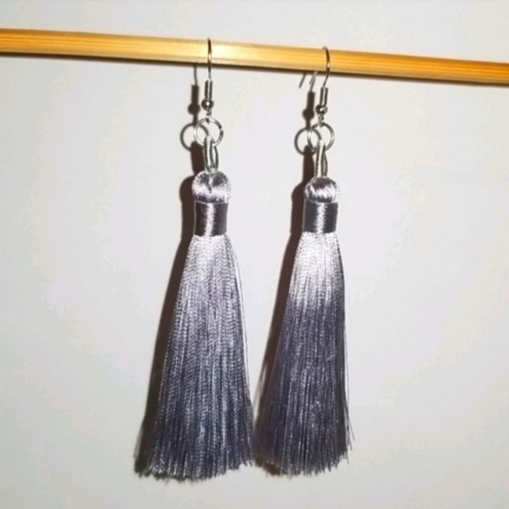 Handcrafted Tassel Earrings (gray)